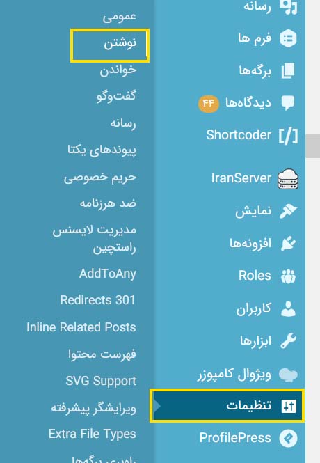 تنظیمات نوشتن در وردپرس
