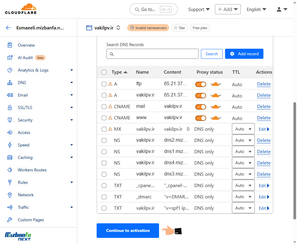 تنظیم dns در کلودفلر